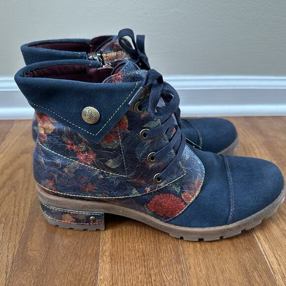 L'Artiste Spring Step Womens Suede Leather Lace Up Boots Navy Multi Artsy EU 41 - Picture 1 of 13